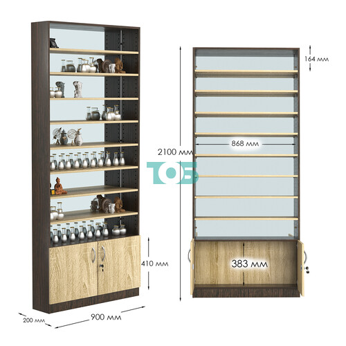 Стеллаж из ДСП с 8-ю полками 200x900 мм серии LEVEL-8 №10-2 (З/C - ЗЕРКАЛО)
