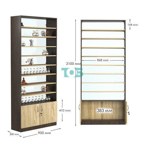 Стеллаж из ДСП с 8-ю полками 300x900 мм серии LEVEL-8 №12-1 (З/C - СТЕКЛО)