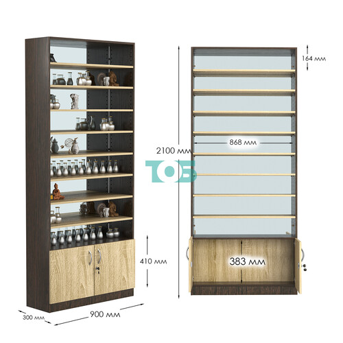 Стеллаж из ДСП с 8-ю полками 300x900 мм серии LEVEL-8 №12-2 (З/C - ЗЕРКАЛО)