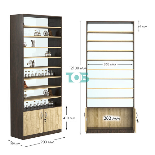 Стеллаж из ДСП с 8-ю полками 350x900 мм серии LEVEL-8 №13-1 (З/C - СТЕКЛО)