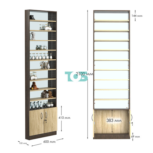 Стеллаж из ДСП с 9-ю полками 100x600 мм серии LEVEL-9 №1-2 (З/C - ЗЕРКАЛО)