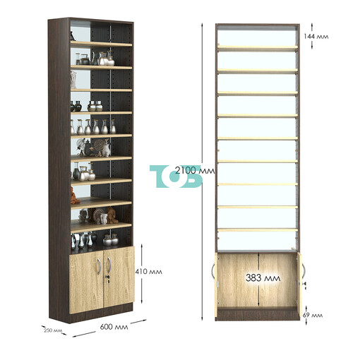 Стеллаж из ДСП с 9-ю полками 250x600 мм серии LEVEL-9 №4-1 (З/C - СТЕКЛО)