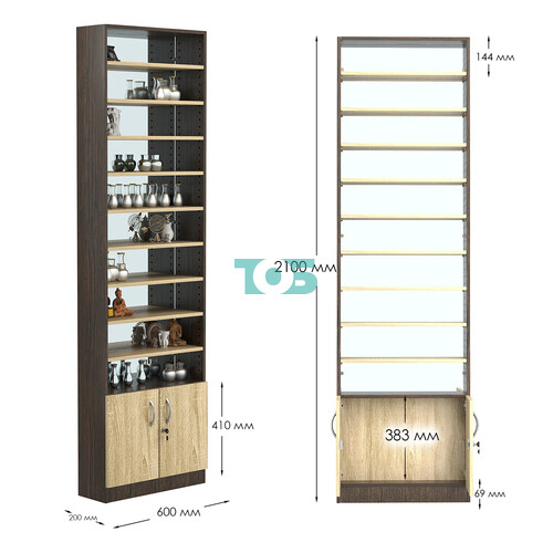Стеллаж из ДСП с 9-ю полками 250x600 мм серии LEVEL-9 №4-2 (З/C - ЗЕРКАЛО)