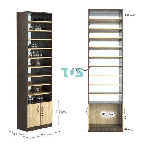 Стеллаж из ДСП с 9-ю полками 300x600 мм серии LEVEL-9 №5-2 (З/C - ЗЕРКАЛО)