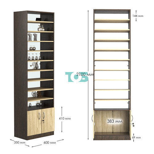 Стеллаж из ДСП с 9-ю полками 350x600 мм серии LEVEL-9 №6-1 (З/C - СТЕКЛО)