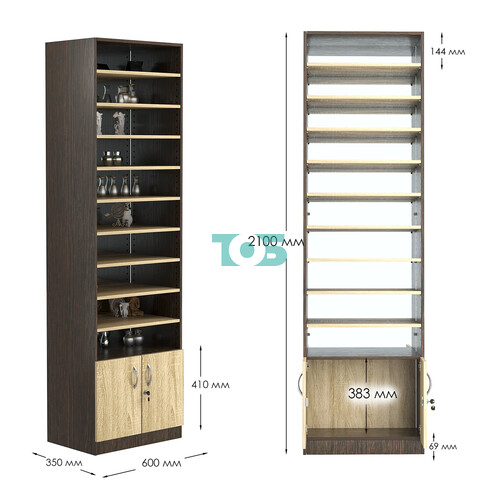 Стеллаж из ДСП с 9-ю полками 400x600 мм серии LEVEL-9 №7-2 (З/C - ЗЕРКАЛО)