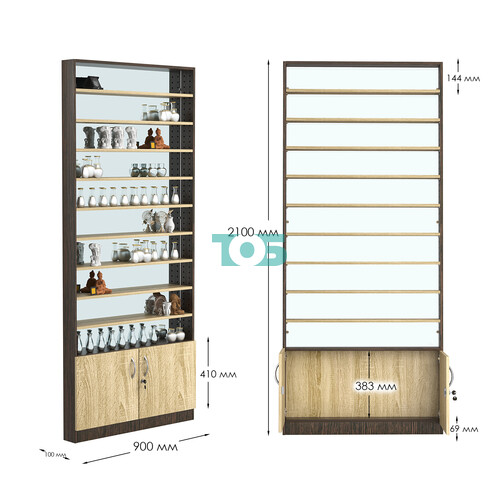 Стеллаж из ДСП с 9-ю полками 100x900 мм серии LEVEL-9 №8-2 (З/C - ЗЕРКАЛО)