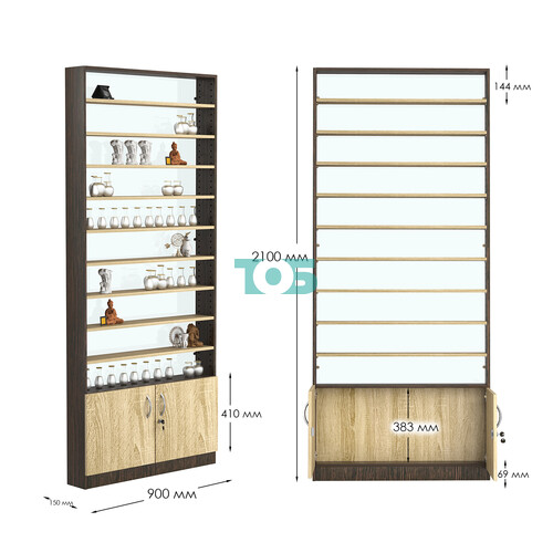 Стеллаж из ДСП с 9-ю полками 150x900 мм серии LEVEL-9 №9-1 (З/C - СТЕКЛО)