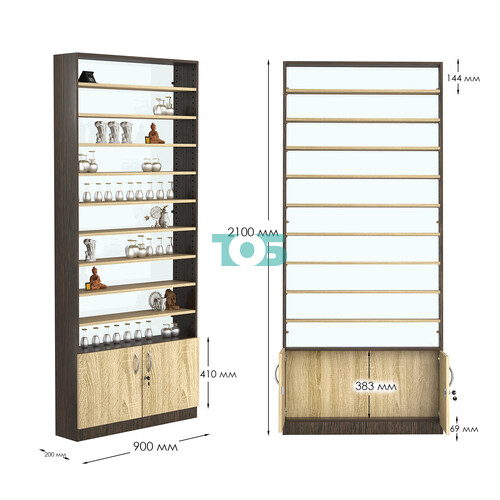 Стеллаж из ДСП с 9-ю полками 200x900 мм серии LEVEL-9 №10-1 (З/C - СТЕКЛО)