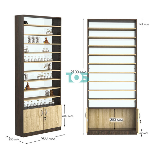Стеллаж из ДСП с 9-ю полками 250x900 мм серии LEVEL-9 №11-1 (З/C - СТЕКЛО)