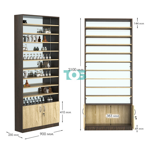 Стеллаж из ДСП с 9-ю полками 250x900 мм серии LEVEL-9 №11-2 (З/C - ЗЕРКАЛО)