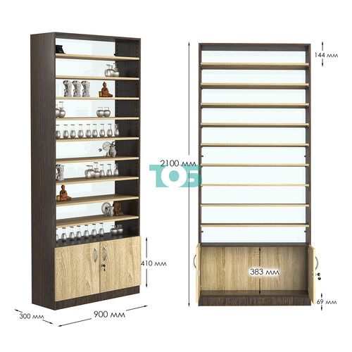Стеллаж из ДСП с 9-ю полками 300x900 мм серии LEVEL-9 №12-1 (З/C - СТЕКЛО)
