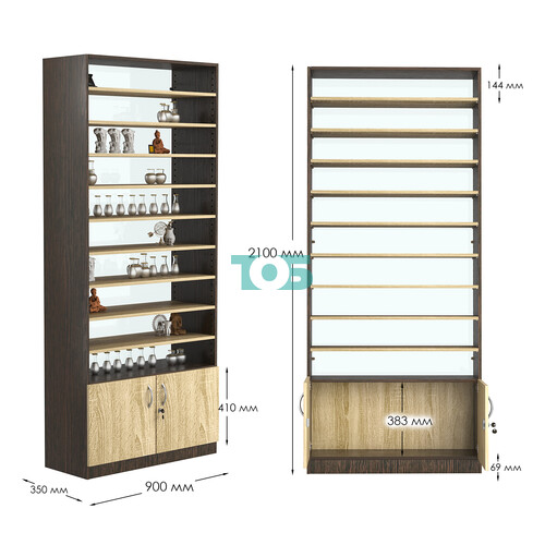 Стеллаж из ДСП с 9-ю полками 350x900 мм серии LEVEL-9 №13-1 (З/C - СТЕКЛО)