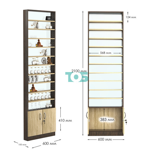 Стеллаж из ДСП с 10-ю полками 100x600 мм серии LEVEL-10 №1-1 (З/C - СТЕКЛО)