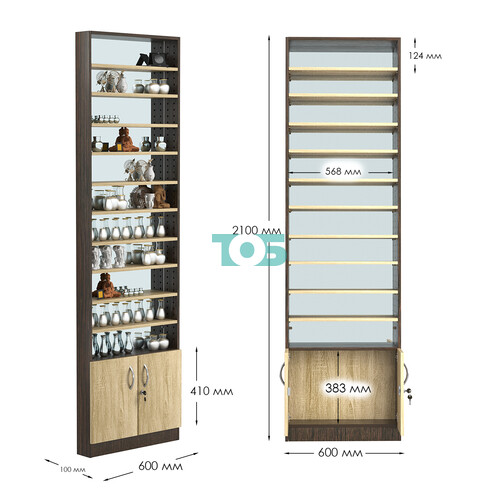 Стеллаж из ДСП с 10-ю полками 100x600 мм серии LEVEL-10 №1-2 (З/C - ЗЕРКАЛО)