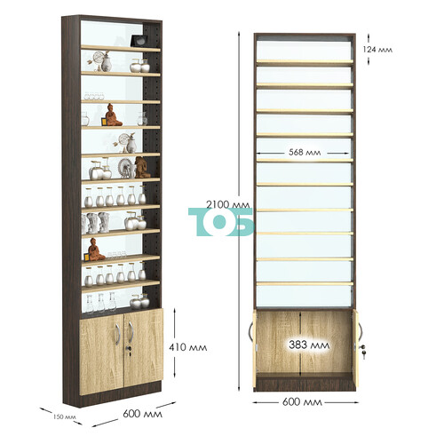 Стеллаж из ДСП с 10-ю полками 150x600 мм серии LEVEL-10 №2-1 (З/C - СТЕКЛО)