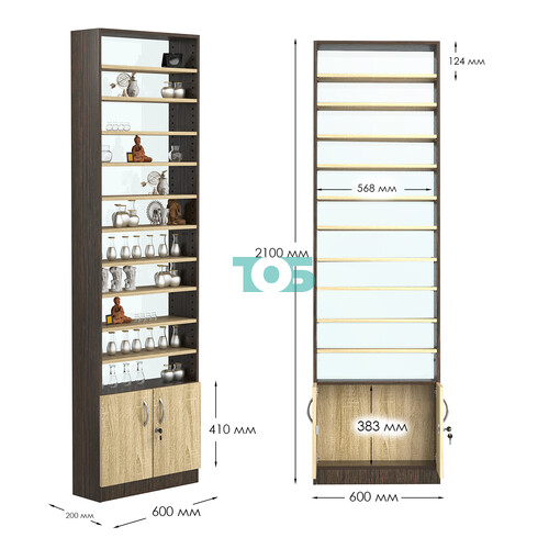 Стеллаж из ДСП с 10-ю полками 200x600 мм серии LEVEL-10 №3-1 (З/C - СТЕКЛО)
