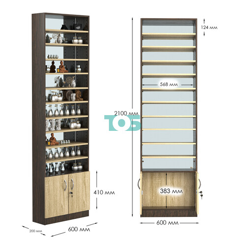 Стеллаж из ДСП с 10-ю полками 200x600 мм серии LEVEL-10 №3-2 (З/C - ЗЕРКАЛО)