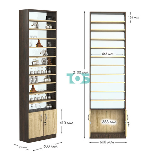 Стеллаж из ДСП с 10-ю полками 250x600 мм серии LEVEL-10 №4-1 (З/C - СТЕКЛО)