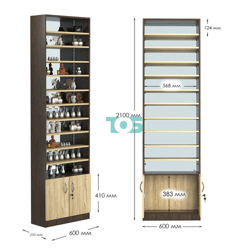 Стеллаж из ДСП с 10-ю полками 250x600 мм серии LEVEL-10 №4-2 (З/C - ЗЕРКАЛО)