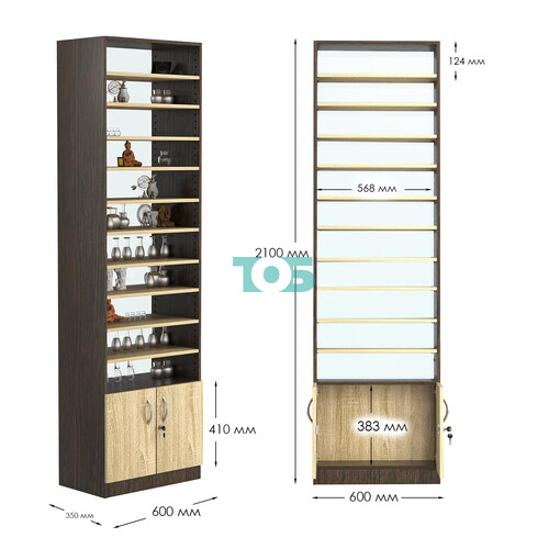 Стеллаж из ДСП с 10-ю полками 350x600 мм серии LEVEL-10 №6-1 (З/C - СТЕКЛО)