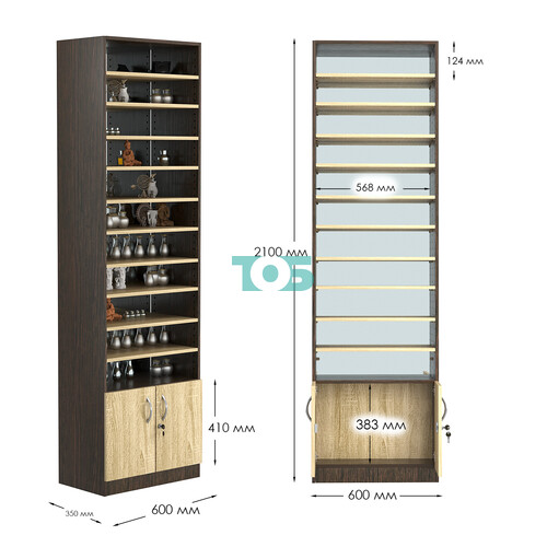 Стеллаж из ДСП с 10-ю полками 350x600 мм серии LEVEL-10 №6-2 (З/C - ЗЕРКАЛО)