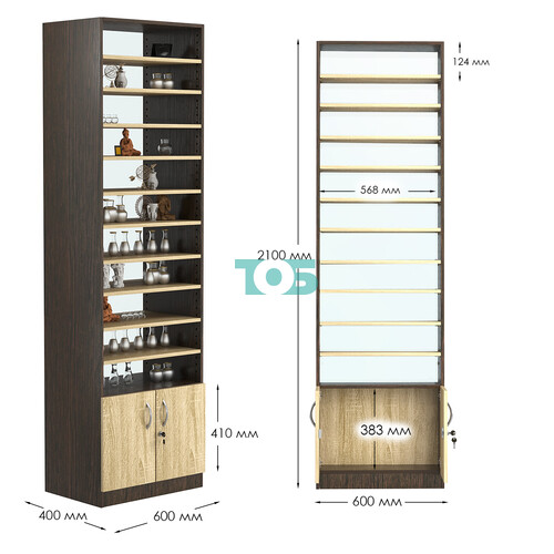 Стеллаж из ДСП с 10-ю полками 400x600 мм серии LEVEL-10 №7-1 (З/C - СТЕКЛО)
