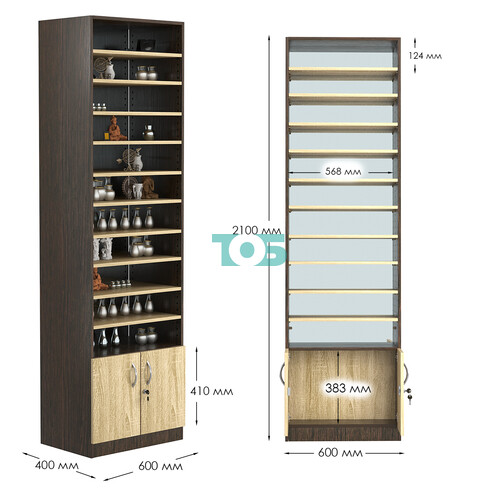 Стеллаж из ДСП с 10-ю полками 400x600 мм серии LEVEL-10 №7-2 (З/C - ЗЕРКАЛО)