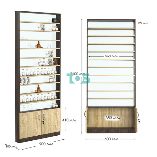 Стеллаж из ДСП с 10-ю полками 100x900 мм серии LEVEL-10 №8-1 (З/C - СТЕКЛО)