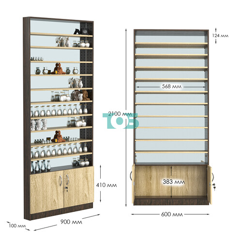 Стеллаж из ДСП с 10-ю полками 100x900 мм серии LEVEL-10 №8-2 (З/C - ЗЕРКАЛО)
