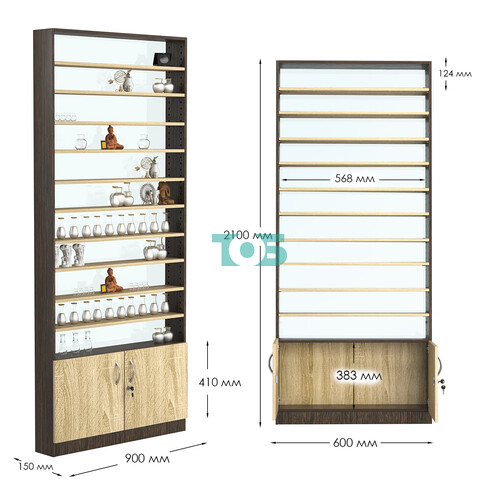 Стеллаж из ДСП с 10-ю полками 150x900 мм серии LEVEL-10 №9-1 (З/C - СТЕКЛО)