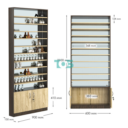 Стеллаж из ДСП с 10-ю полками 150x900 мм серии LEVEL-10 №9-2 (З/C - ЗЕРКАЛО)
