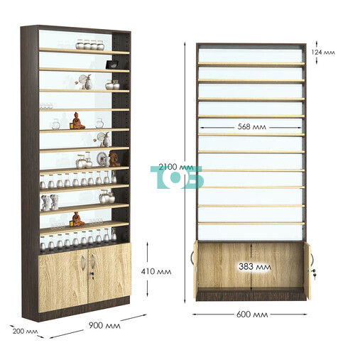 Стеллаж из ДСП с 10-ю полками 200x900 мм серии LEVEL-10 №10-1 (З/C - СТЕКЛО)