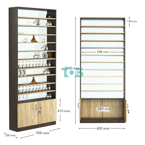 Стеллаж из ДСП с 10-ю полками 250x900 мм серии LEVEL-10 №11-1 (З/C - СТЕКЛО)