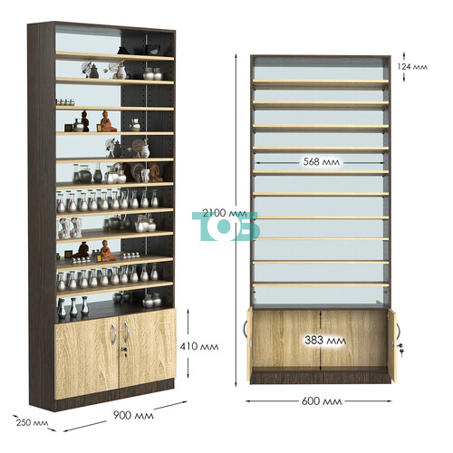 Стеллаж из ДСП с 10-ю полками 250x900 мм серии LEVEL-10 №11-2 (З/C - ЗЕРКАЛО)