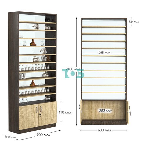 Стеллаж из ДСП с 10-ю полками 300x900 мм серии LEVEL-10 №12-1 (З/C - СТЕКЛО)