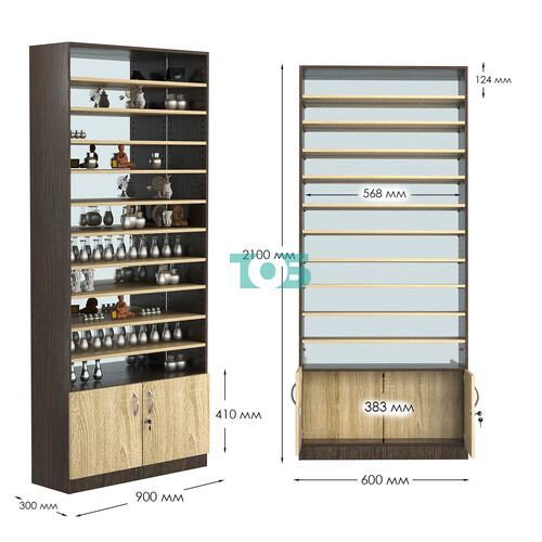 Стеллаж из ДСП с 10-ю полками 300x900 мм серии LEVEL-10 №12-2 (З/C - ЗЕРКАЛО)