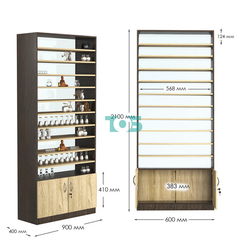 Стеллаж из ДСП с 10-ю полками 400x900 мм серии LEVEL-10 №14-1 (З/C - СТЕКЛО)