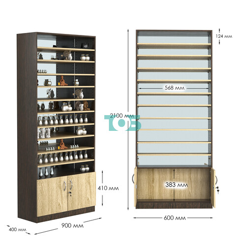 Стеллаж из ДСП с 10-ю полками 400x900 мм серии LEVEL-10 №14-2 (З/C - ЗЕРКАЛО)