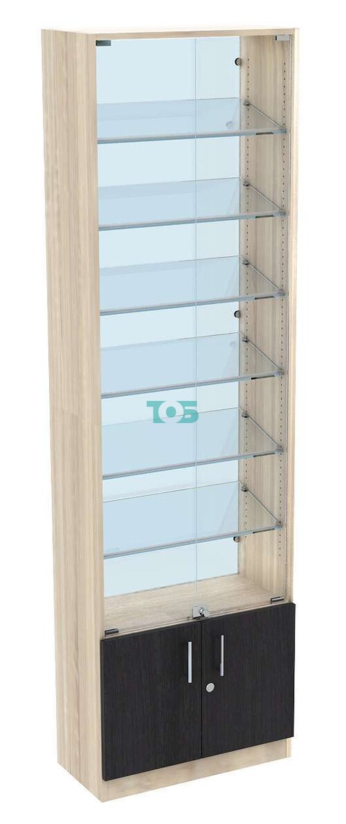 Торговая витрина с 6-ю наклонными стеклянными полками 300x600 мм серии SLANT-6 №5-1 (З/C - СТЕКЛО)