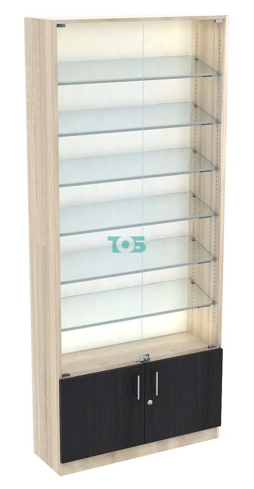 Торговая витрина с 6-ю наклонными стеклянными полками 300x900 мм серии SLANT-6 №12 (З/C - ДВП)