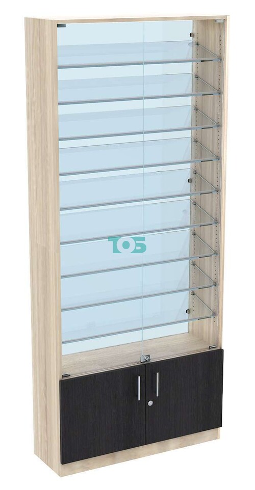 Торговая витрина с 9-ю наклонными стеклянными полками 300x900 мм серии SLANT-9 №12-1 (З/C - СТЕКЛО)