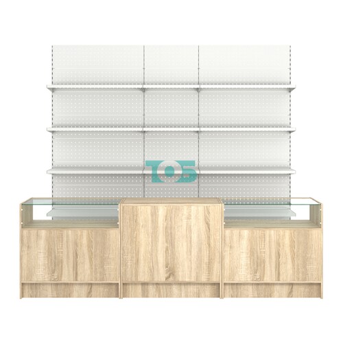 Комплект металлических стеллажей с полками и прилавков ЭК-2