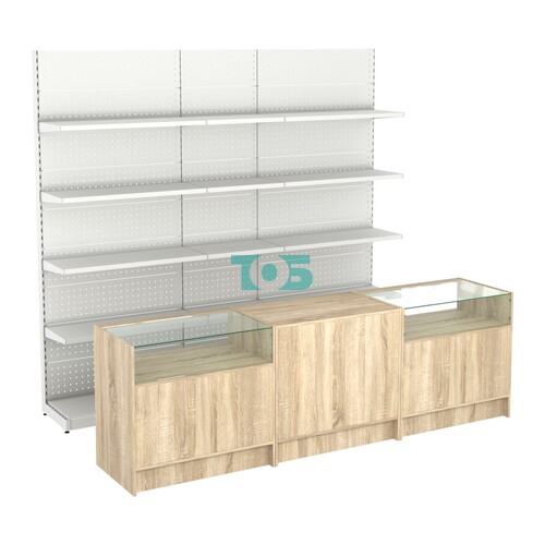 Комплект металлических стеллажей с полками и прилавков ЭК-2