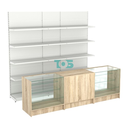 Комплект металлических стеллажей с полками и прилавков ЭК-4