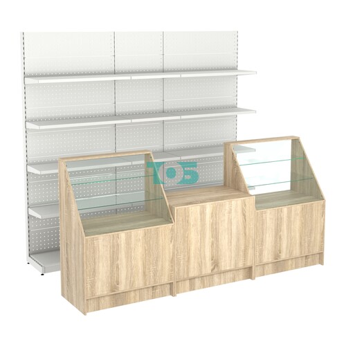 Комплект металлических стеллажей с полками и прилавков ЭК-7