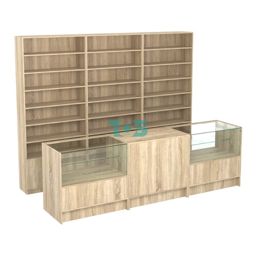 Комплект стеллажей с прямыми полками ДСП LE-6 №12 и прилавков ЭК-03