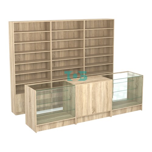 Комплект стеллажей с прямыми полками ДСП LE-6 №12 и прилавков ЭК-04