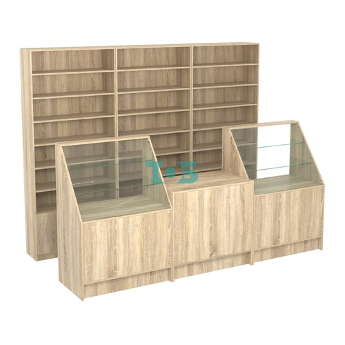 Комплект стеллажей с прямыми полками ДСП LE-6 №12 и прилавков ЭК-07