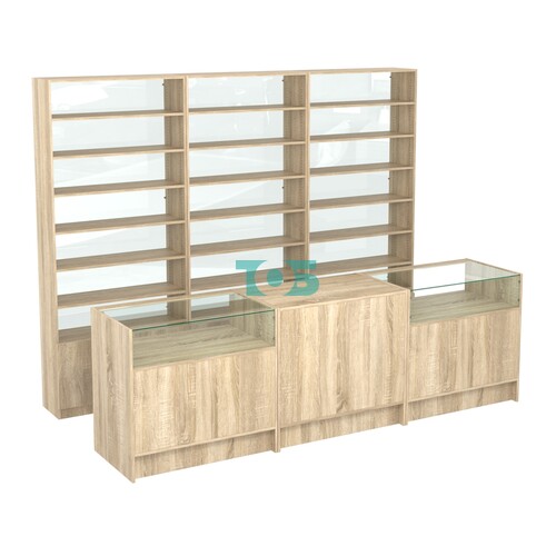 Комплект стеллажей с прямыми полками ДСП LE-6 №12-1 и прилавков ЭК-02